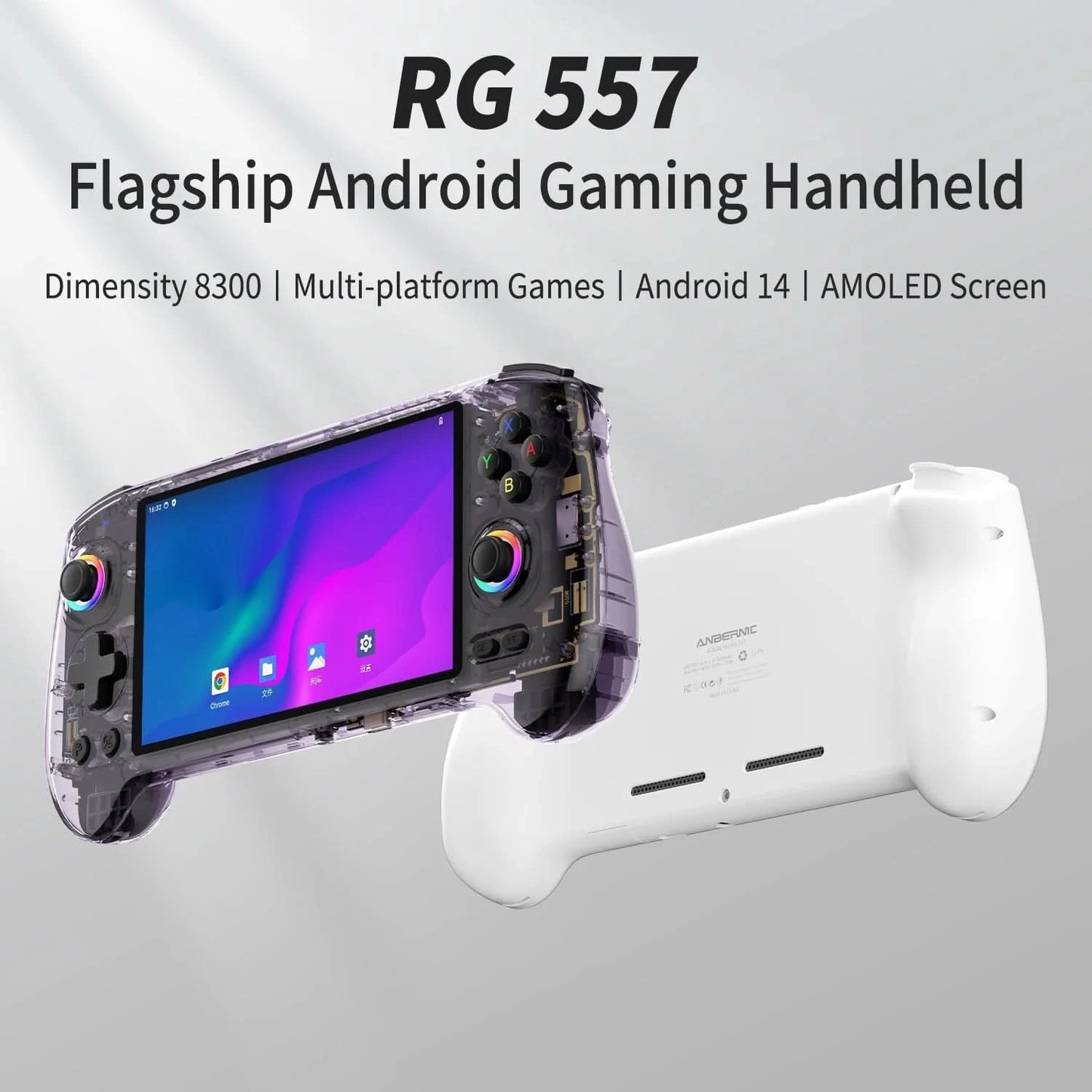ANBERNIC RG557 Handheld-Spielekonsole 5,48'' AMOLED Android14 5500 mAh Bluetooth 5.3 PS2 Tragbarer Videospiel-Player Dimensity 8300