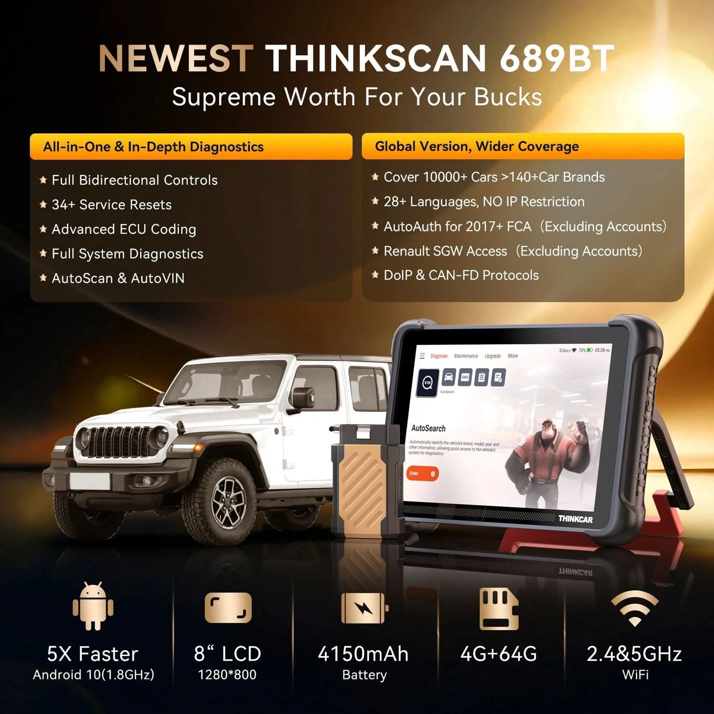 THINKCAR THINKSCAN 689BT Key Programming TKEY 101 Automotive Diagnostic Tool Bi directional Obd2 Scanner ECU Coding CANFD DOIP