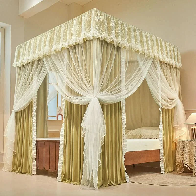 Four Season Bed Curtain Canopy for Girl Room Palace Mosquito Net with Frame Romantic Shading Three-door Bedcover Decor