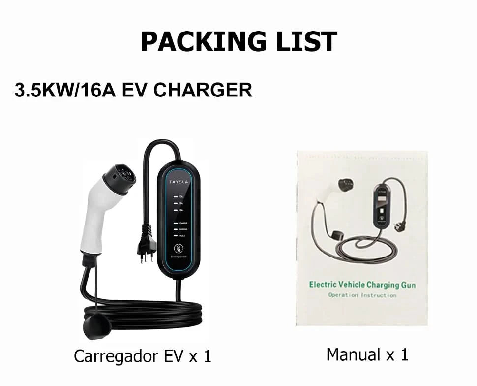 TAYSLA Type 2 Portable Electric Vehicle Charger 3.5KW Brazilian Electric Vehicle Charging Cable Plug
