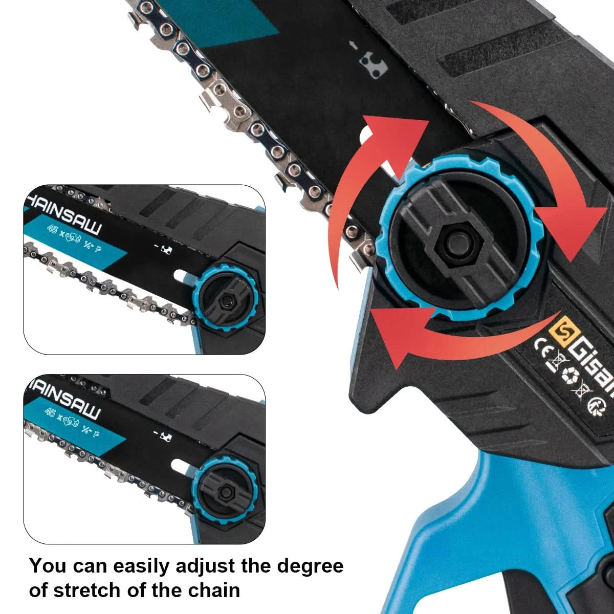 Gisam 8 Inch Brushless Electric Chainsaw Cordless Electric Saw Woodworking Garden Pruning Saw Tool For Makita 18V Battery Pins