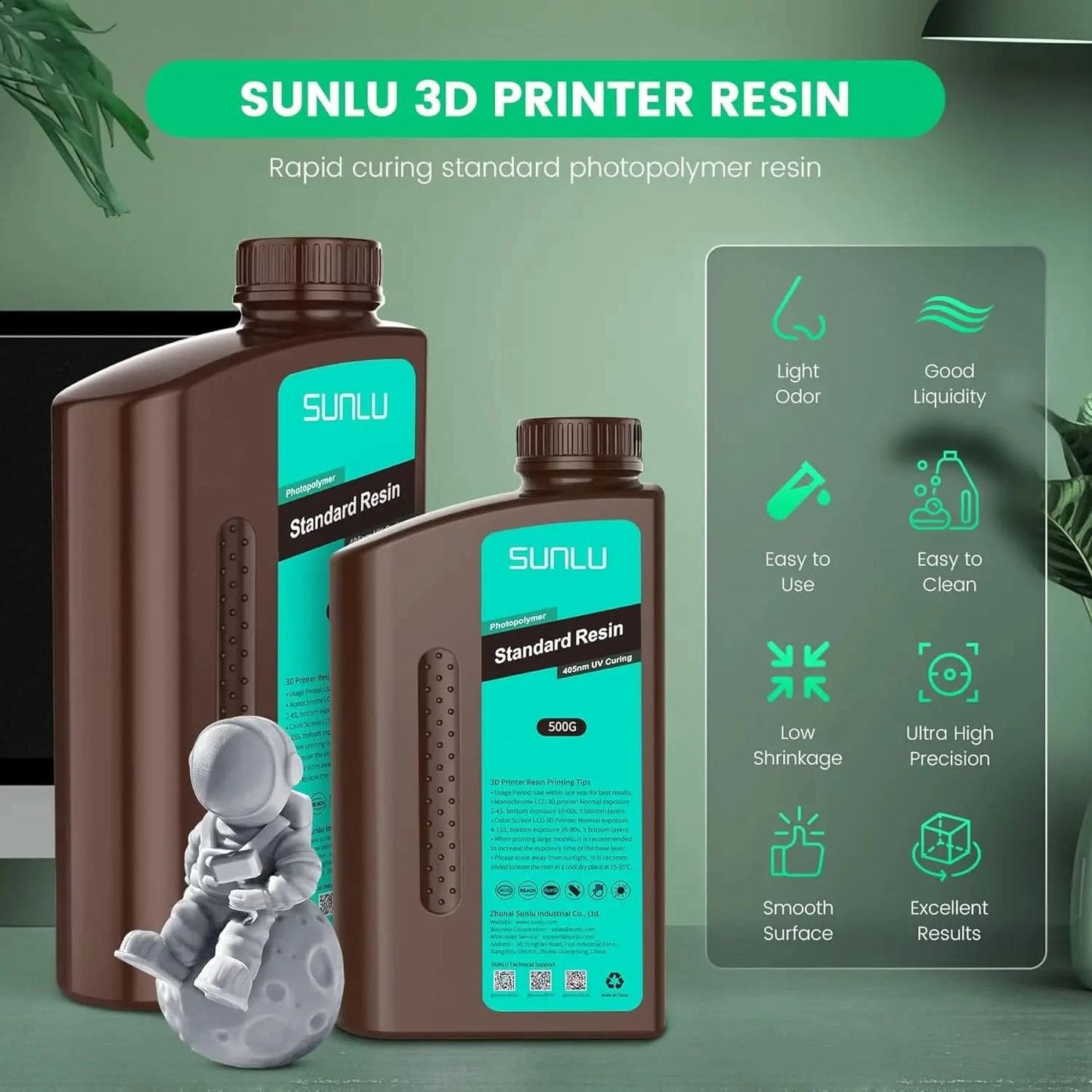 SUNLU 10KG  Standard / Water-Wash 3D Resin 405nm UV Resin For most SLA/DLP/LCD 3D Printer Material UV Sensitive 1kg