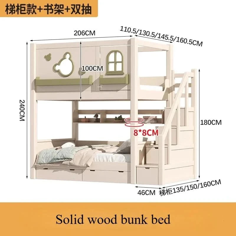 Solid wood upper and lower high and low bunk beds Double bed 2 people bunk beds for kids bed with mattress bedroom furniture