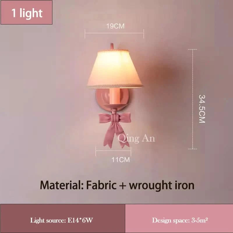 Pink Princess Room Wall Lamps Cute Bow Decor Lamp Modern Romantic Warm Children's Room Girl Bedroom Bedside Wall Hanging Lights