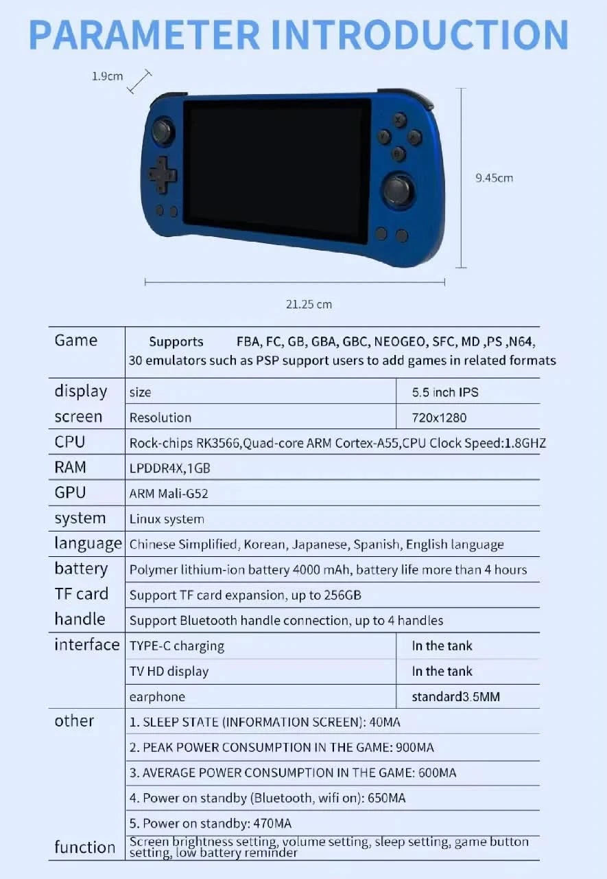 80000Games 512G POWKIDDY X55 5.5INCH IPS Screen RK3566 Handheld Game Console Linux Open-Source Retro Console HD Gifts