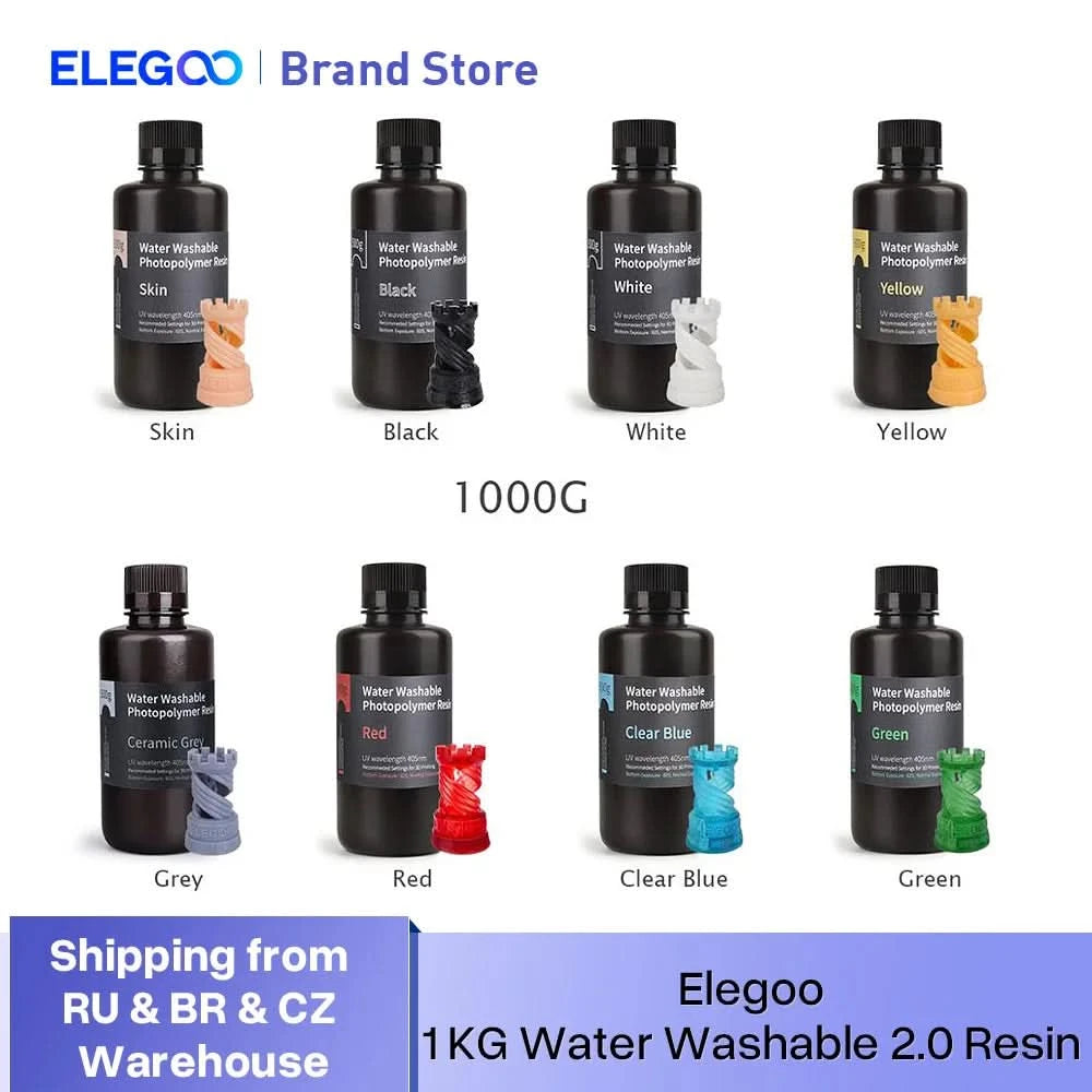 ELEGOO Water Washable 3D Druckerharz LCD UV-härtendes Harz 405nm Standard Photopolymerharz für LCD 3D-Druck 1000g 8 Farben