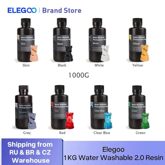 ELEGOO Water Washable 3D Printer Resin LCD UV-Curing Resin 405nm Standard Photopolymer Resin for LCD 3D Printing 1000g 8 Colors