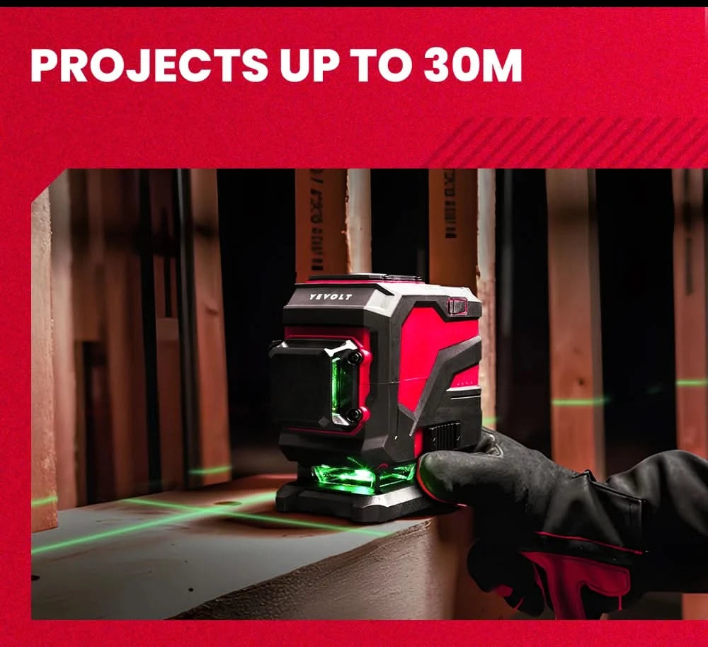 YEVOLT Laser Level Green 12/16-Line 3/4-Plane Self-leveling 360 Horizontal & Vertical Accurate Measuring Tool-YVGLL4XS-Series