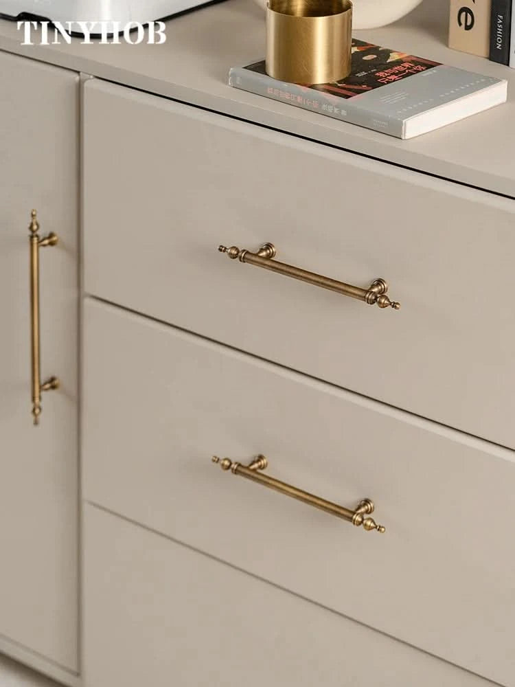 Tinyhob Solid Antique Bronze Pull Brass Cabinet Knobs T Bar Funiture Wardrobe Appliance Handle Long Pull Drawer Handle