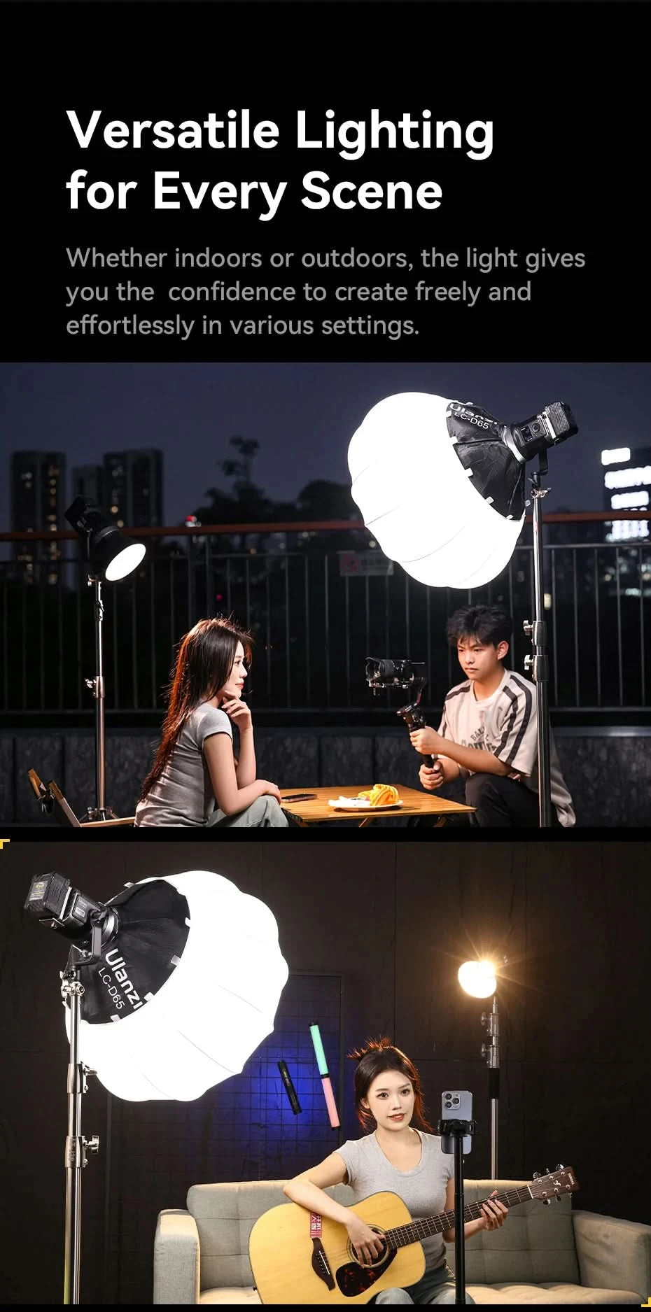 Ulanzi VL-120Bi VL-120C 120W V-Mount Video Light with Wireless Control CRI 95+ 2700K-6500K COB Lamp Indoor Outdoor Photography