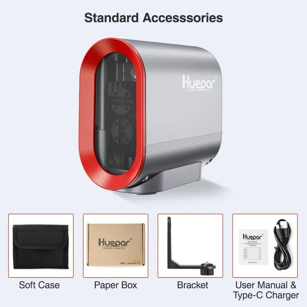 Huepar 2-Line Self-Leveling Laser Level, Green/Red Beam, Magnetic Base, Rechargeable Li-ion Battery, for Construction & DIY Tool