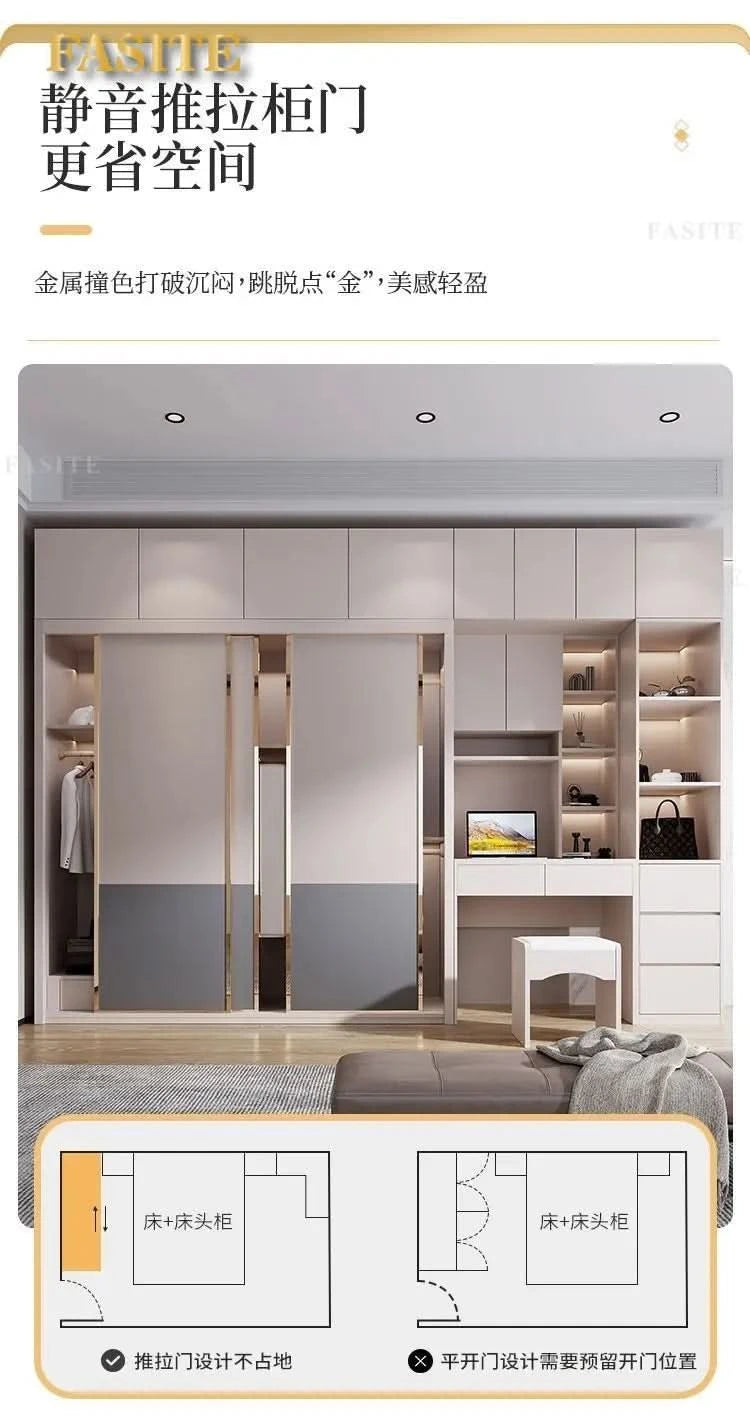 Sliding door wardrobe household bedroom small apartment full set of thickened back plate simple sliding door wardrobe
