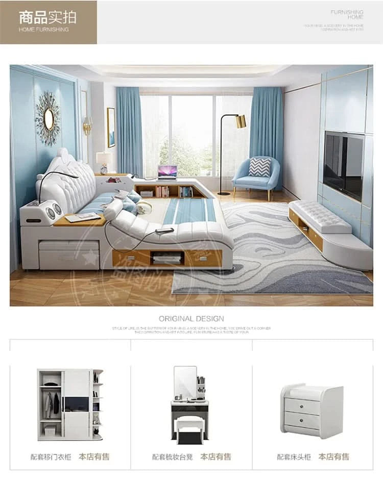 Headboard Storage Double Bed Queen Drawers King Size Smart Bed Luxury Princess Modern Letto Matrimoniale Bedroom Furniture