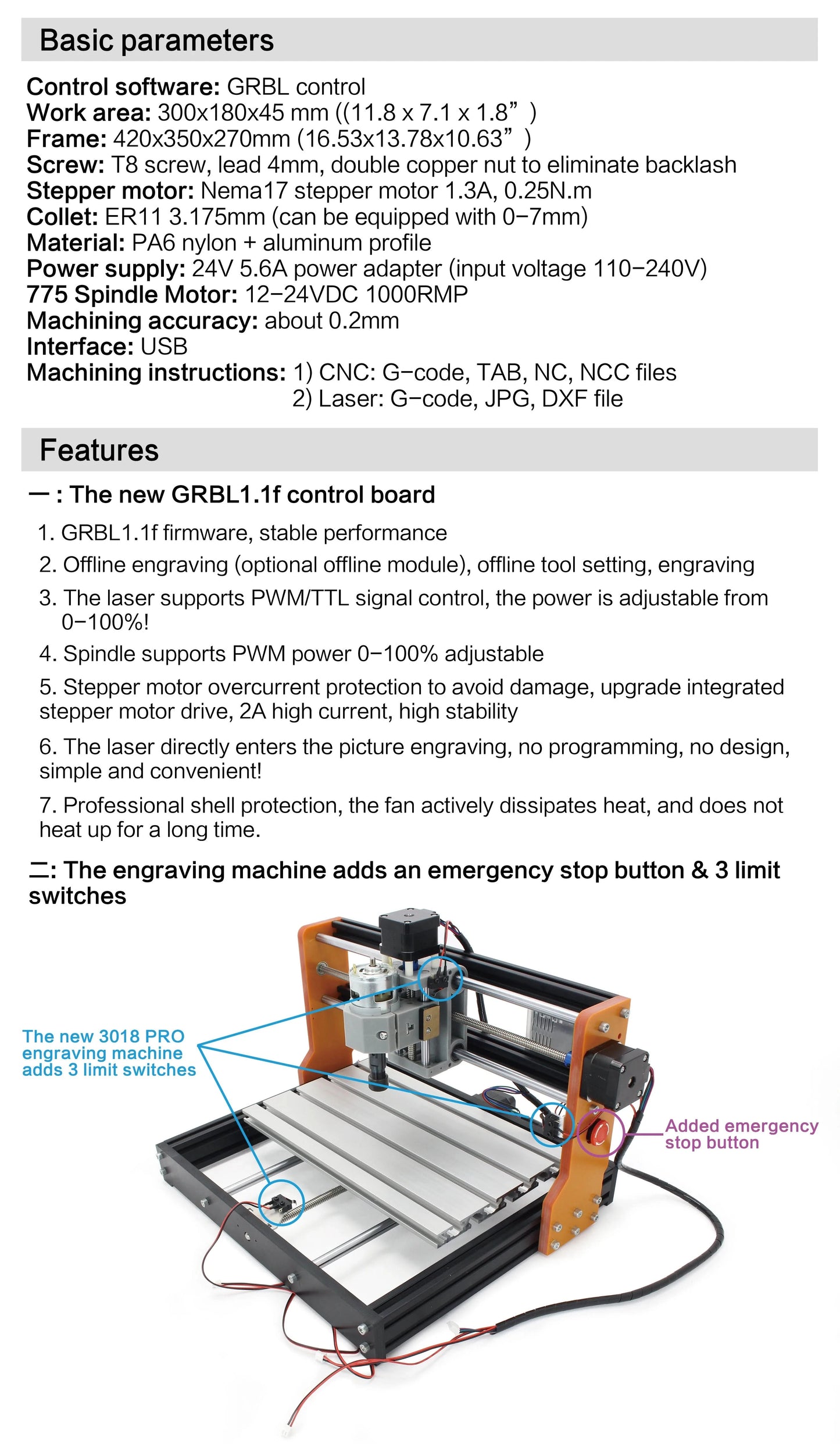 3018 Pro 3 Axis CNC GRBL Control DIY Mini Laser engraving Router Machine With E-stop + Off-line Controller