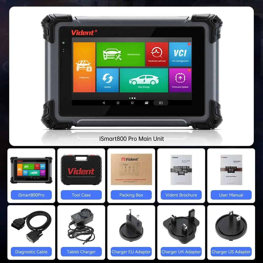 VIDENT iSmart800 Pro OBD2 Scanner, vollständiges System, Fahrzeugdiagnosetool, Schlüsselprogrammierung, bidirektionale Steuerung, über 40 Reset-Funktionen, CAN FD & DoIP