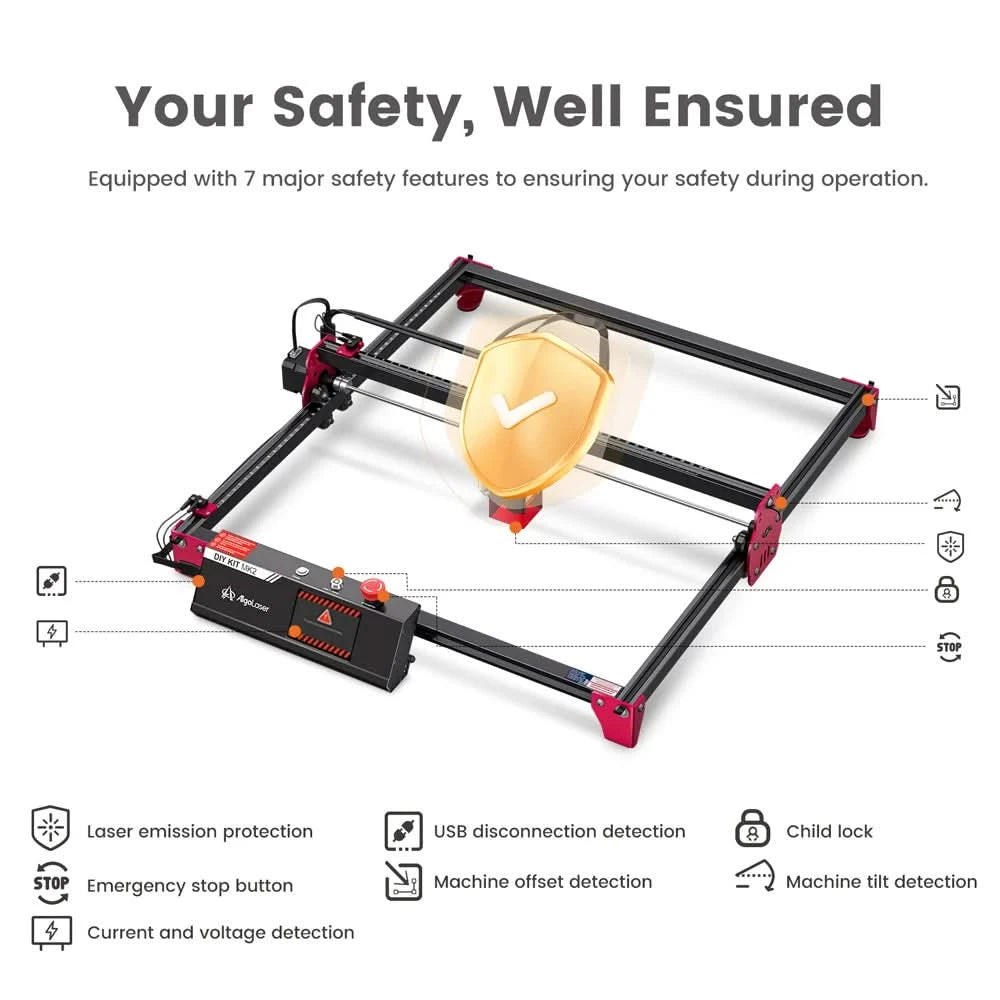 AlgoLaser DIY KIT MK2 10W for New Beginner Wood Engraving Mini Machine for DIY Crafting Glass Leather Engraving Area 400X435MM