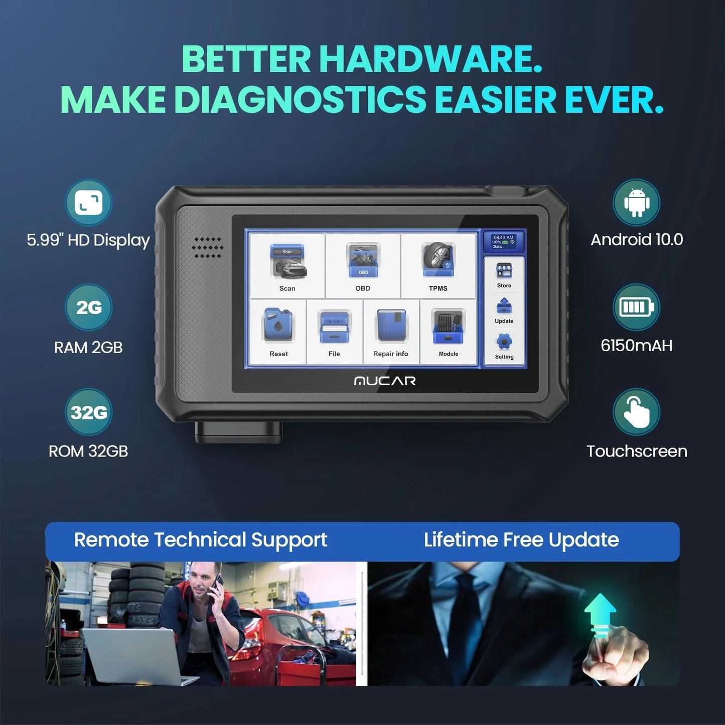 MUCAR VO6 OBD2 Auto-Diagnosetool Vollsystem Auto-Scanner Codeleser ABS-Motor 28 Resets Öl-Scan-Tools lebenslanges kostenloses Update