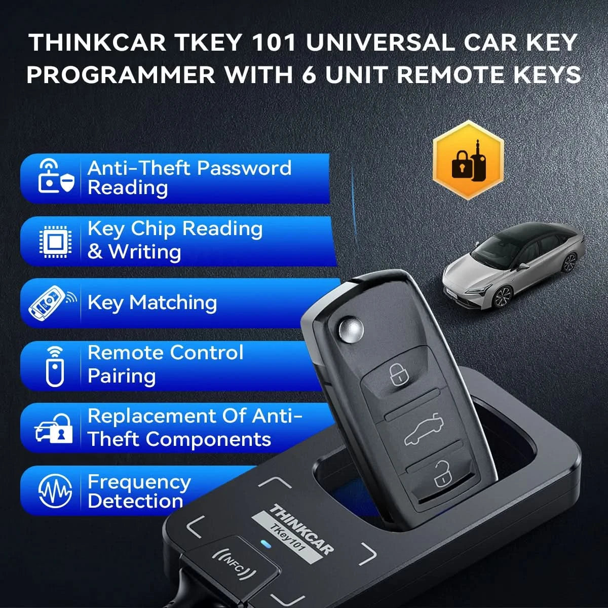 THINKCAR TKEY 101 Universal Car Key Programmer Equipment with 6 Unit Remote Keys Supports Anti-Theft Systems For THINKCAR 689BT