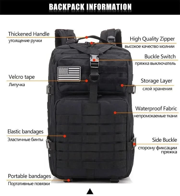 45L Man Tactical Backpacks Traveling Bags Outdoor 3P School Pack EDC Molle Pack For Trekking Hunting Bag camping equipment