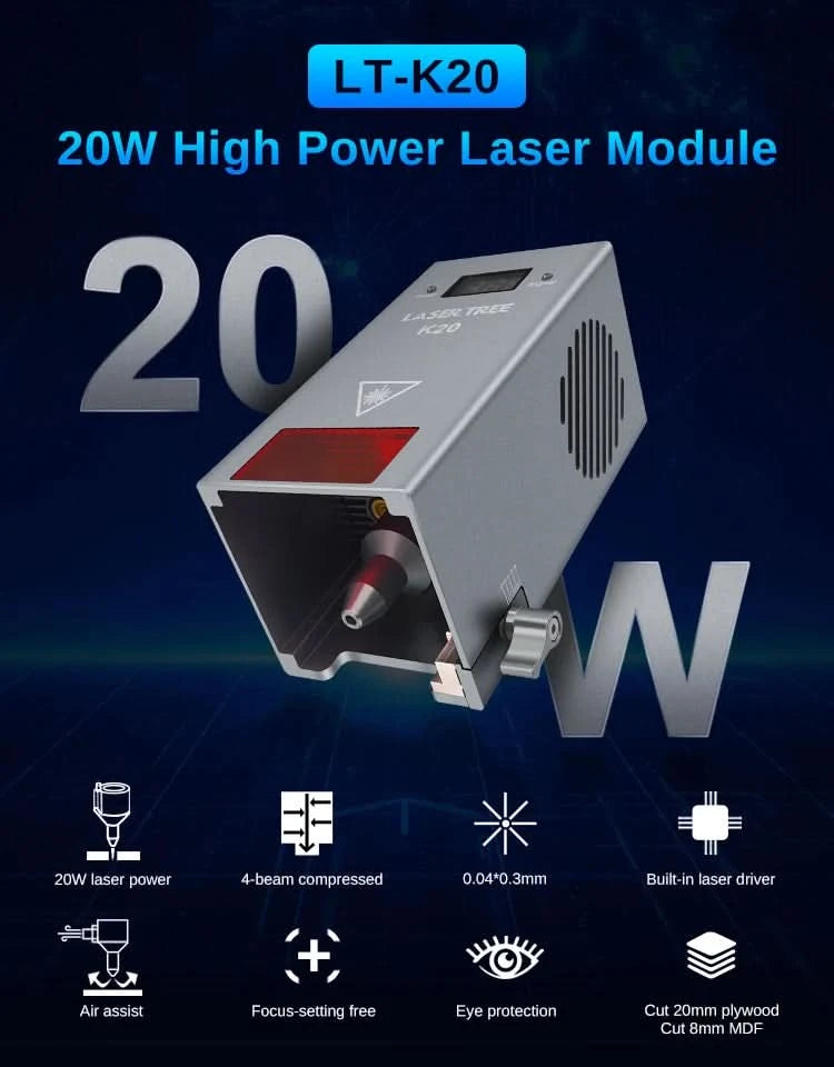 LASER TREE 5W Laser Module with Air Assist 10W High Power TTL Blue Light Laser Head for DIY CNC Laser Engraving Cutting Machine