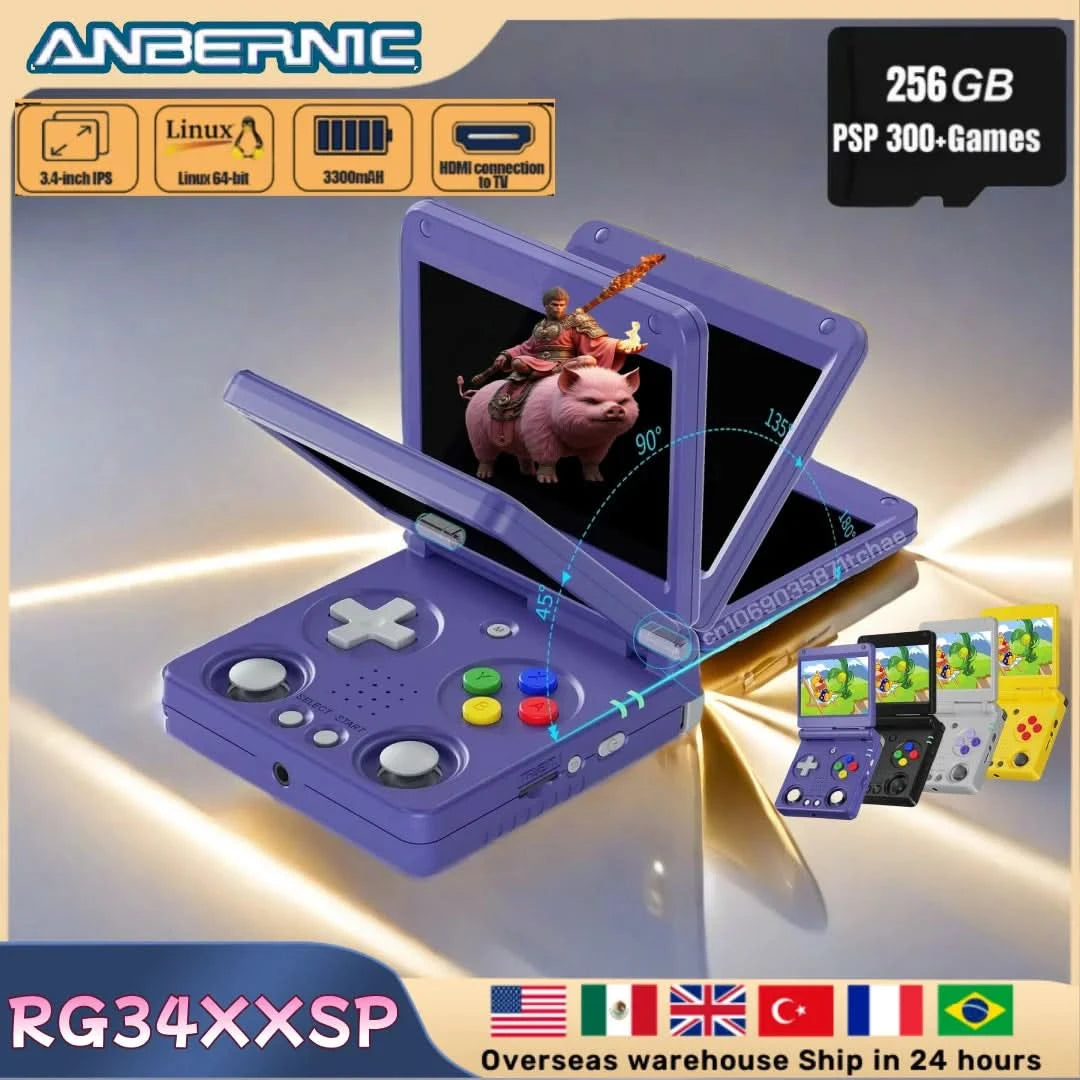 Anbernic RG34XXSP 3.4'' IPS-Bildschirm Flip Handheld-Konsole Linux System HDMI-kompatibler TV-Ausgang 256G PSP 300+ Spiele vorinstalliert