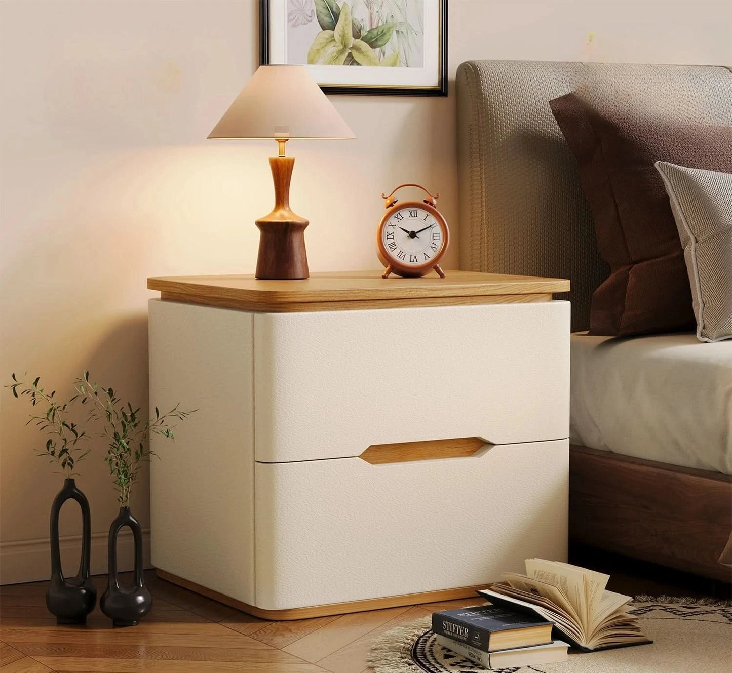 Bed Side Tables Bedroom, Night Stand with Drawers & Hidden Handle, Full Floor Cabinet Legs for Study, Living Room
