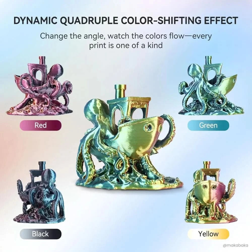 JAYO 3D Multicolor 4-Farben Seiden-PLA+-Filament-Bündel Seiden-PLA+-3D-Drucker-Filament 1,75 mm +/- 0,02 mm Glänzende Seidenstruktur 2 Rollen