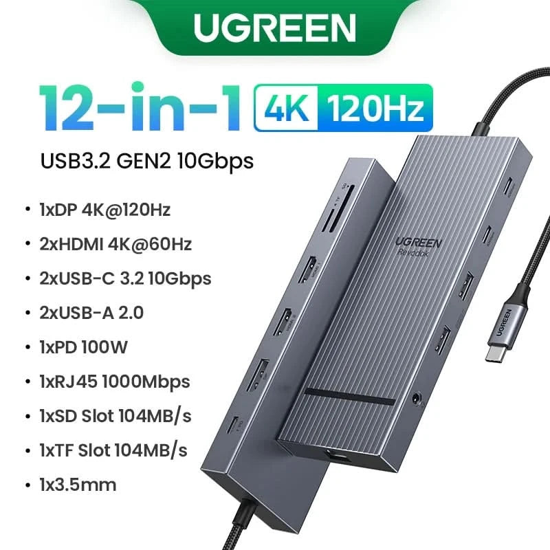 UGREEN Dual HDMI USB-C HUB 8K 4K HDMI Adapter 10-in-1 Splitter mit RJ45 USB3.0 PD 100W Dock für MacBook Pro Air Laptop USB HUB