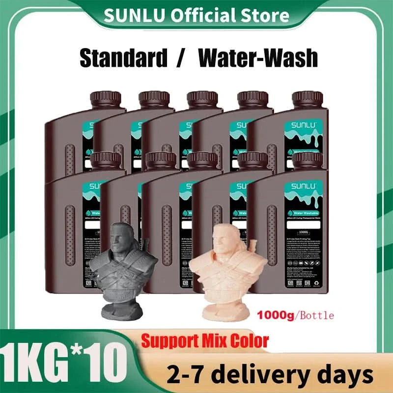 SUNLU 10KG  Standard / Water-Wash 3D Resin 405nm UV Resin For most SLA/DLP/LCD 3D Printer Material UV Sensitive 1kg