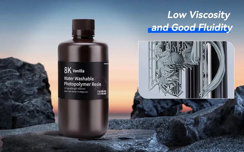 ELEGOO 8K 3D Printer Resin 405nm Water Washable Resin UV-Curing Resin Best for SATURN 2 8K 3D Printer Space Grey 1000g