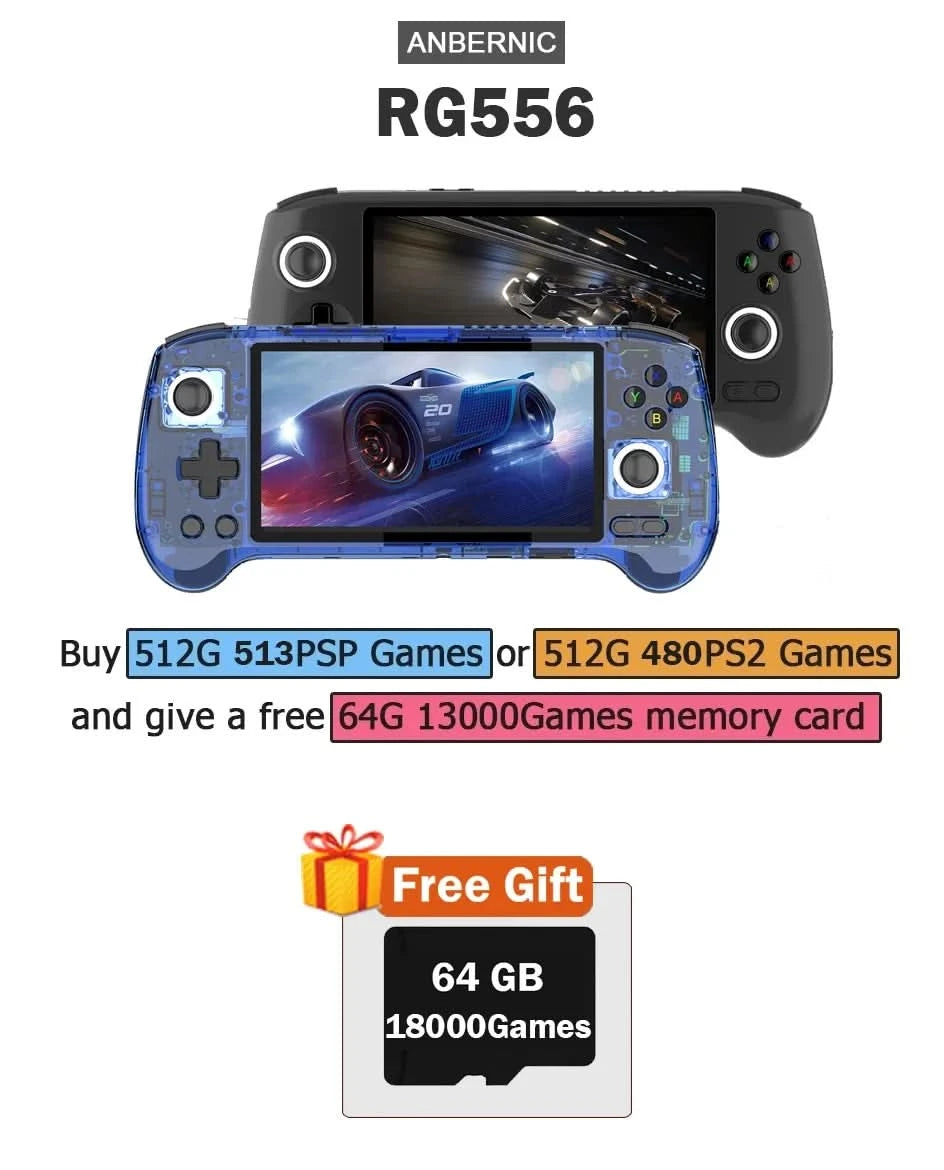ANBERNIC RG556 Handheld-Spielekonsole 5,48 Zoll AMOLED-Bildschirm 1080*1920 Android 13 RAM8G+128G PS2-Spiel 5G WIFI 512G 80000Spiele