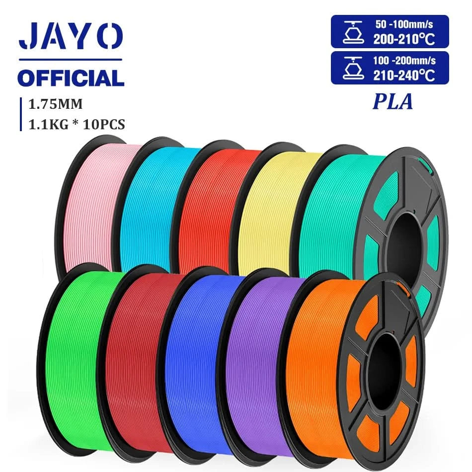 JAYO PLA Filament 1,75MM 10 Rollen/Set PLA 3D-Druckerfilament Multicolor für FDM 3D-Drucker Sauber gewickelte 3D-Druckmaterialien
