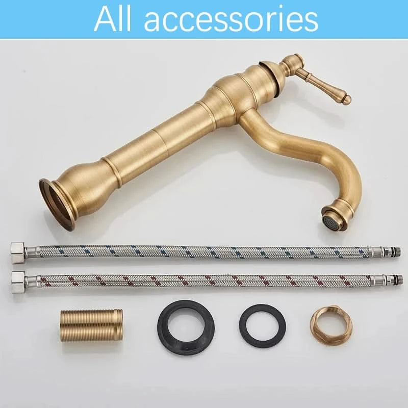 Bathroom Basin Sink Faucet Mixer Tap Single Handle Single Hole Brass Hot/Cold Water Palace Style Deck Mount Retro Faucet