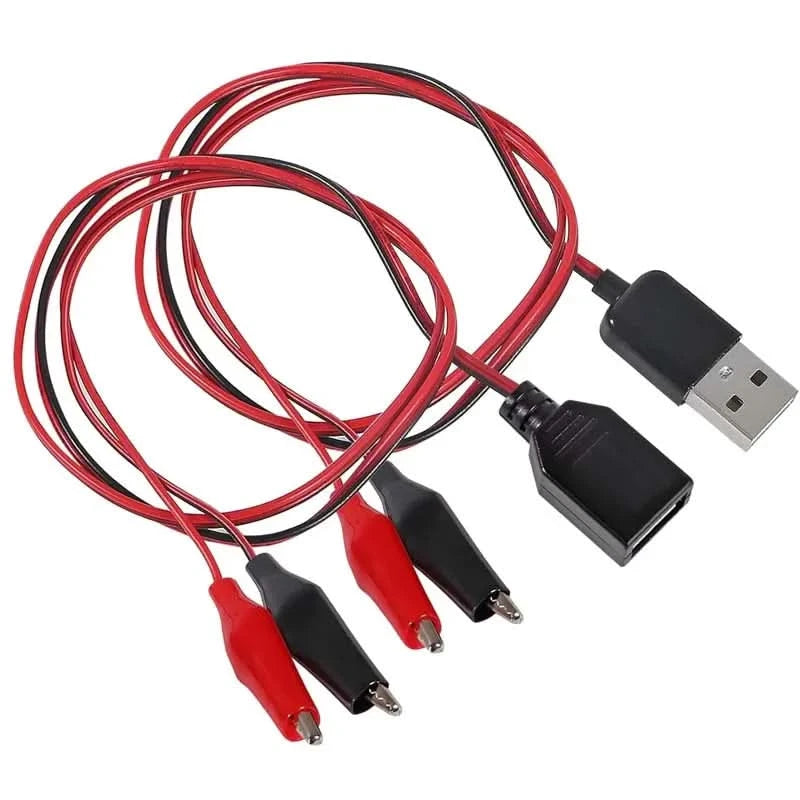 2 Stück USB-Krokodilklemmen-Adapterkabel, USB-Stecker/-Buchse auf Krokodilklemmen-Sonde, USB-Kabel mit Krokodilklemme für Schaltungstest