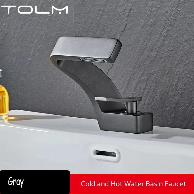 TOLM Messing Schwarz Gold Waschtischarmatur Badezimmer Waschbeckenarmaturen Warm Kalt Wasserhahn Mischer Deck Montiert Einhebel Loch Bad Küche