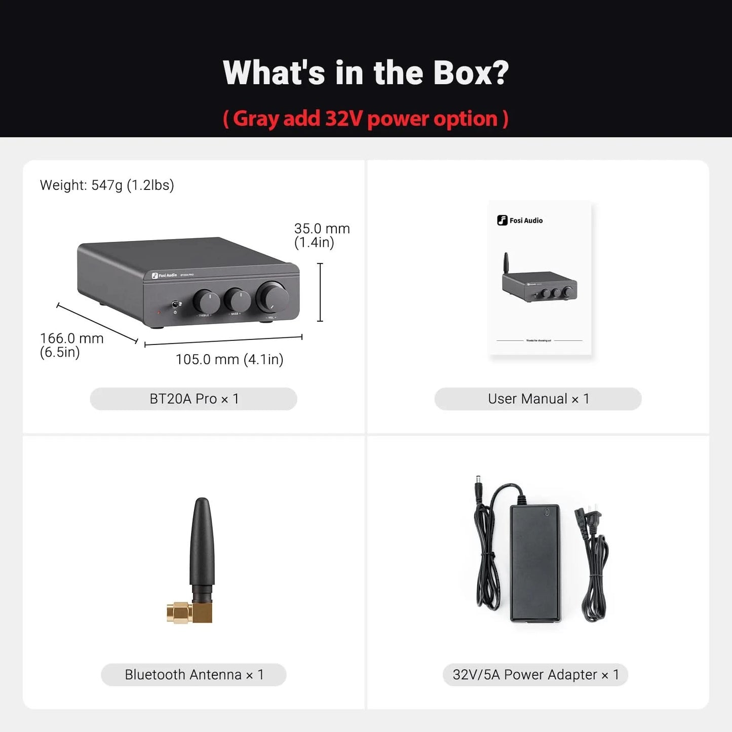 Fosi Audio BT20A Pro TPA3255 Bluetooth Sound-Endstufe 300W x2 Mini HiFi Stereo Class D Verstärker Bass Höhen für Heimkino