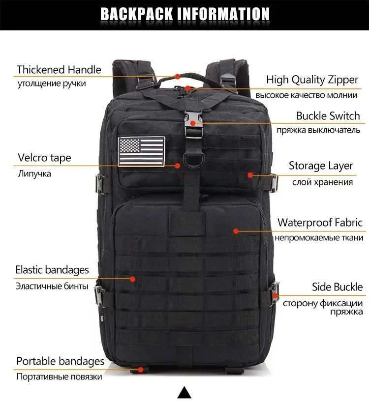 45L Man Hunting Tactical Backpacks Outdoor Traveling Trekking  Bags Outdoor 3P School Pack EDC Molle Pack for Hiking Bag