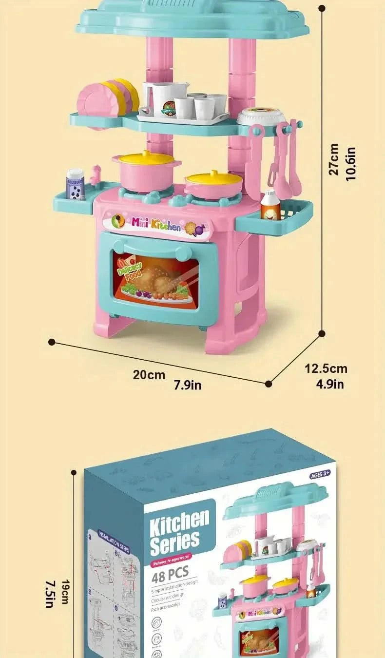 Mini Kitchen Counter Play Set DIY Simulated Cooking Food Tableware Play House Role Play Pretend Game Toy Gift Kid Boy Children