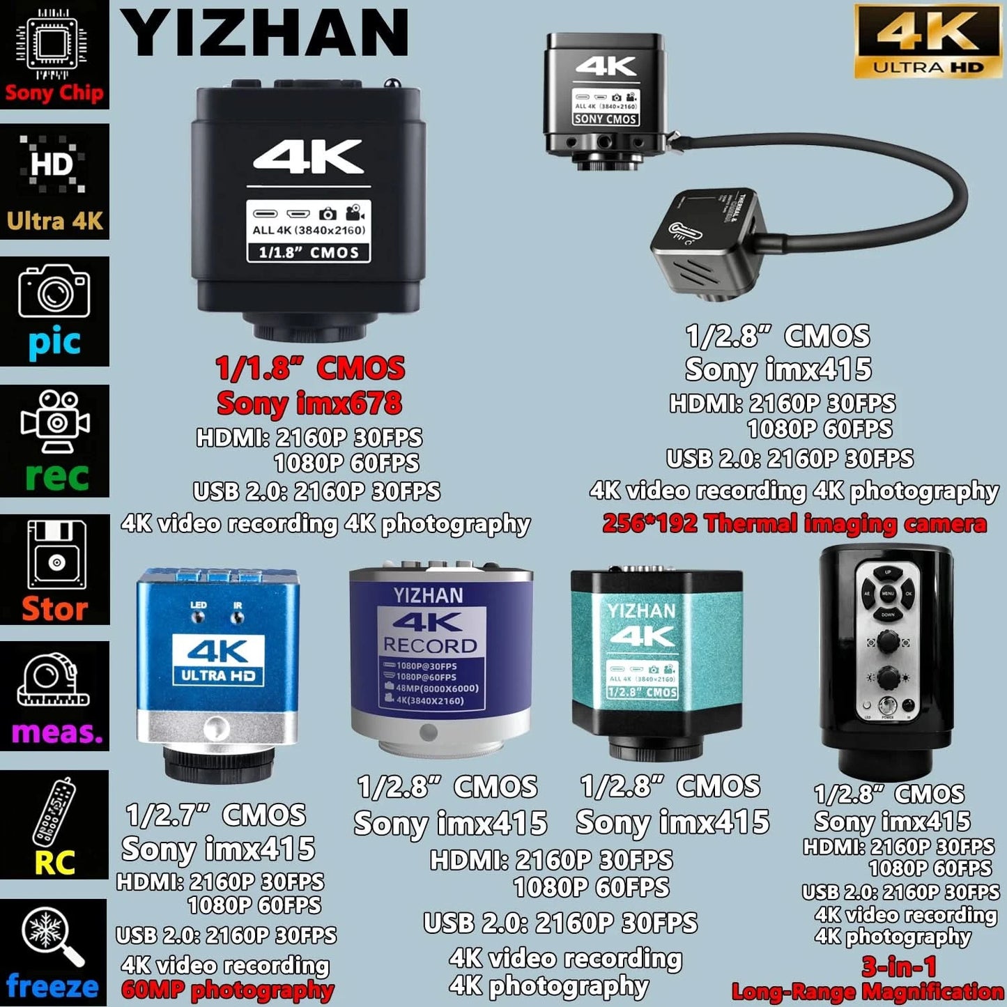 YIZHAN 4K Digital Microscope With Software, imx678 imx415 Sensor, 150X Electronic Microscope For Soldering, Reinforced Bracket