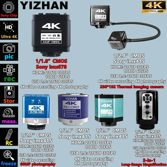 YIZHAN 4K Digital Microscope With Software, imx678 imx415 Sensor, 150X Electronic Microscope For Soldering, Reinforced Bracket