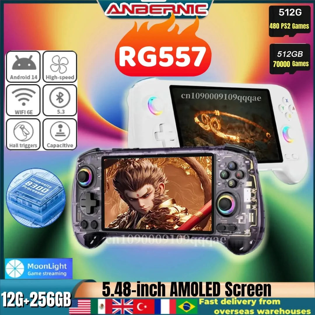 ANBERNIC RG557 Handheld Game Console 5.48" AMOLED Screen Dimensity 8300 Android 14 High-resolution Joysticks Video Player RG 557