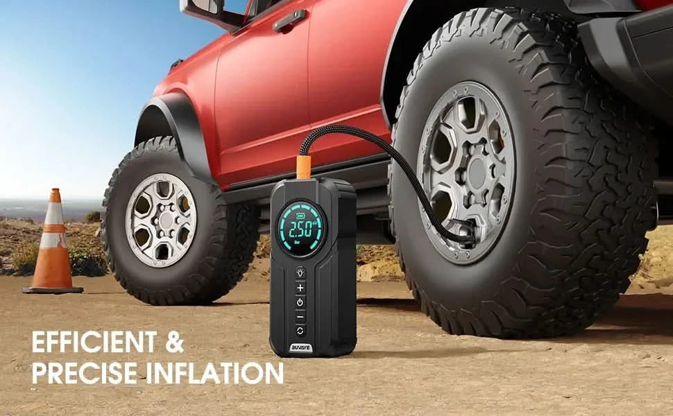 BUVAYE Auto-Multifunktions-Luftkompressor Starthilfe Luftpumpe Praktischer Reifenfüller Tragbarer Batteriestarter mit EVA-Tasche