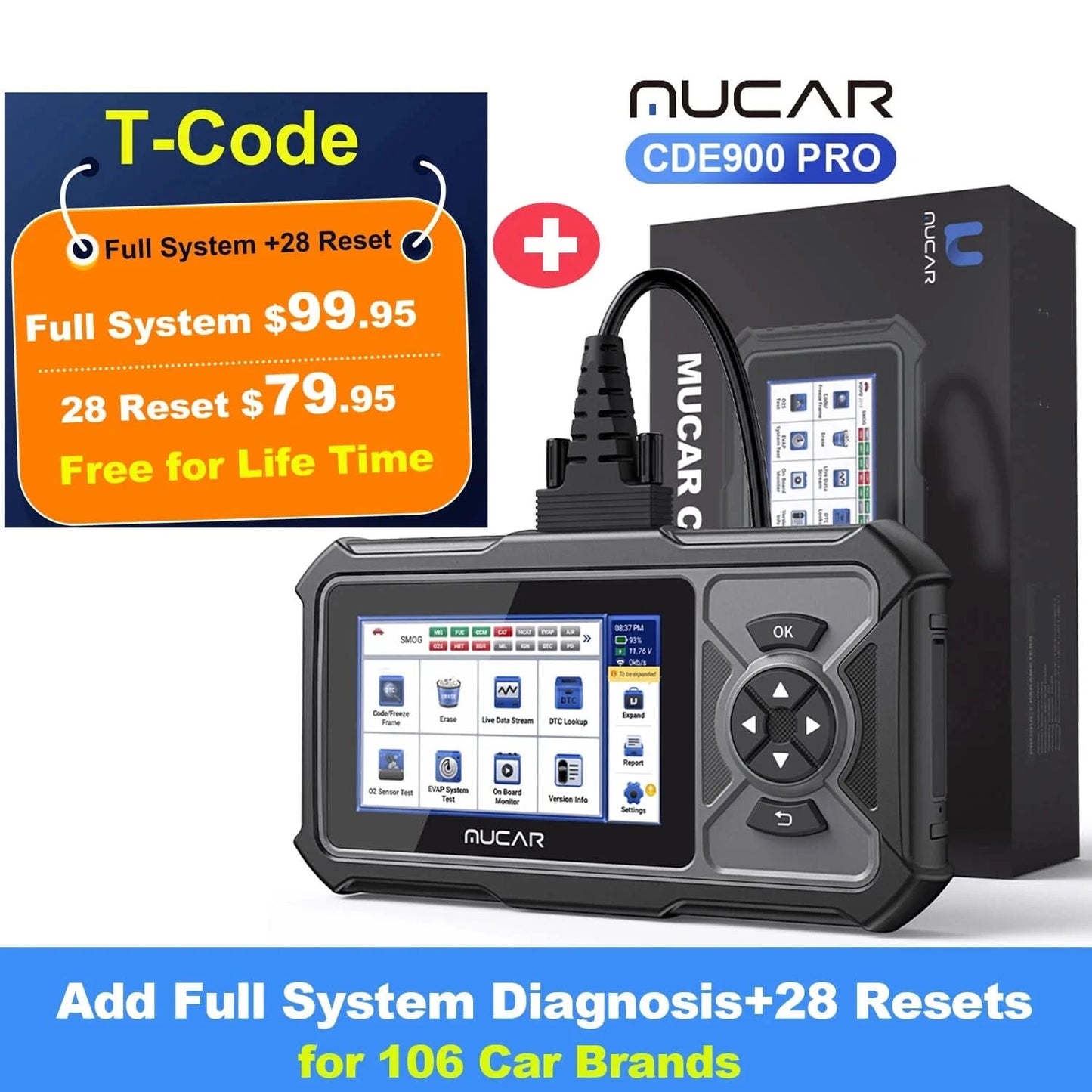 MUCAR CDE900/cde900 Pro OBD2 Diagnostic Tool 32GB Scanner Brake Airbag Transmission Engine Diagnosis Code Reader
