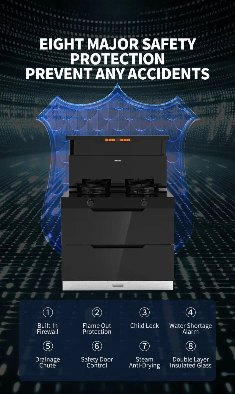 Hot Selling 3-in-1 Smart Home Integrated Stove Glass Cooker With Smoke Extractor Cleaning Cabinet For Gas/Electric Household Use