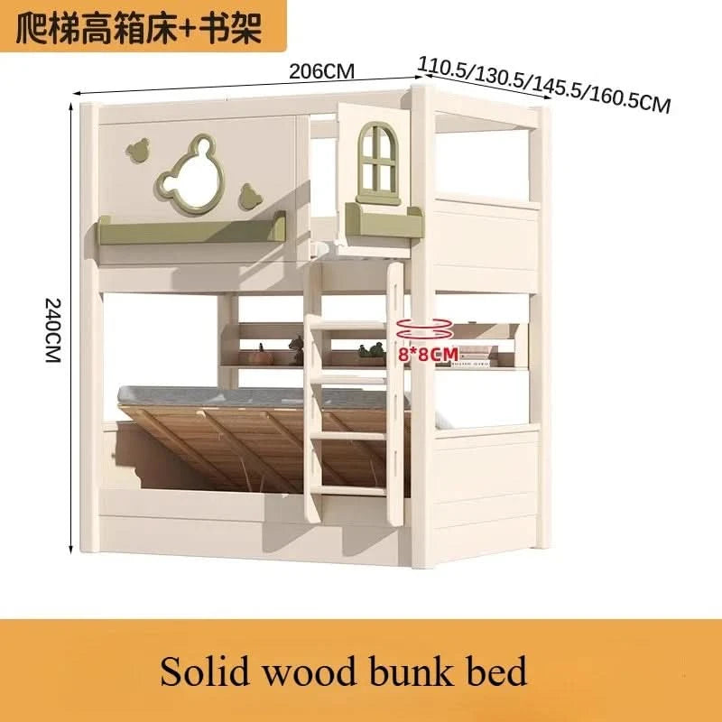 Solid wood upper and lower high and low bunk beds Double bed 2 people bunk beds for kids bed with mattress bedroom furniture
