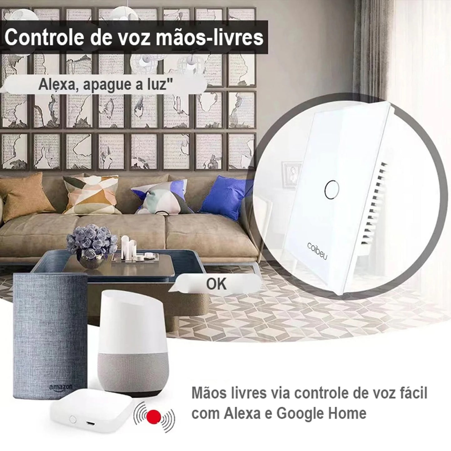 Neutralleiterloser WLAN-Smart-Schalter, Alexa, WLAN-Smart-Steckdose, Alexia, Tuya, WLAN-Standard-Smart-Schalter Brasilien