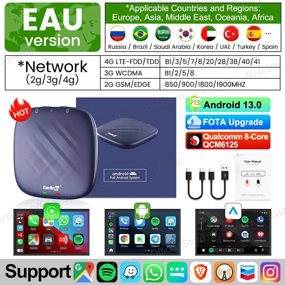 2026 CarlinKit CarPlay AI Box Android 13.0 SM6225 8-Core Android Auto Wireless CarPlay Adapter 2.4+5GGPS 64G 128G FOTA-Upgrade
