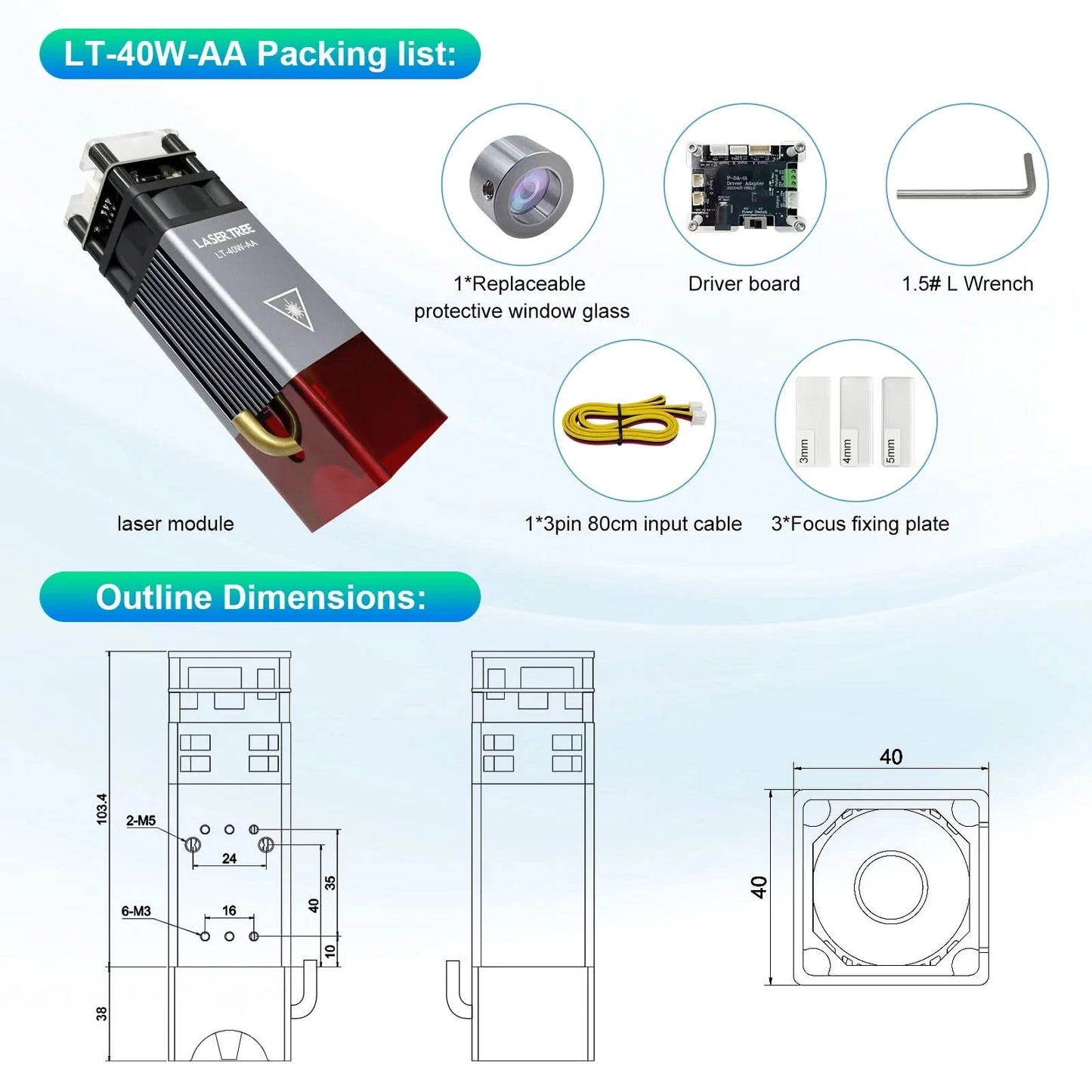 LASER TREE 5W Laser Module with Air Assist 10W High Power TTL Blue Light Laser Head for DIY CNC Laser Engraving Cutting Machine