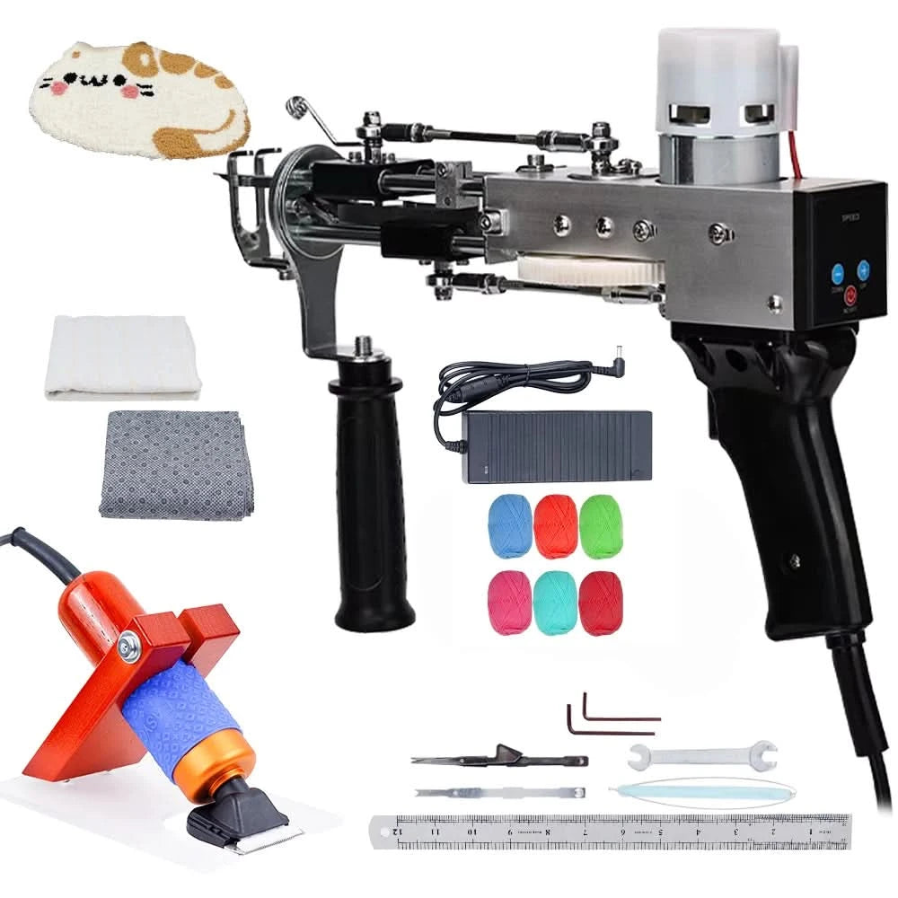 2-in-1-Tufting-Gun-Set, elektrische Tufting-Pistole, 7–21 mm Tufting-Pistole, mit Wollgarn und Tufting-Gewebe, Trimmer für Anfänger