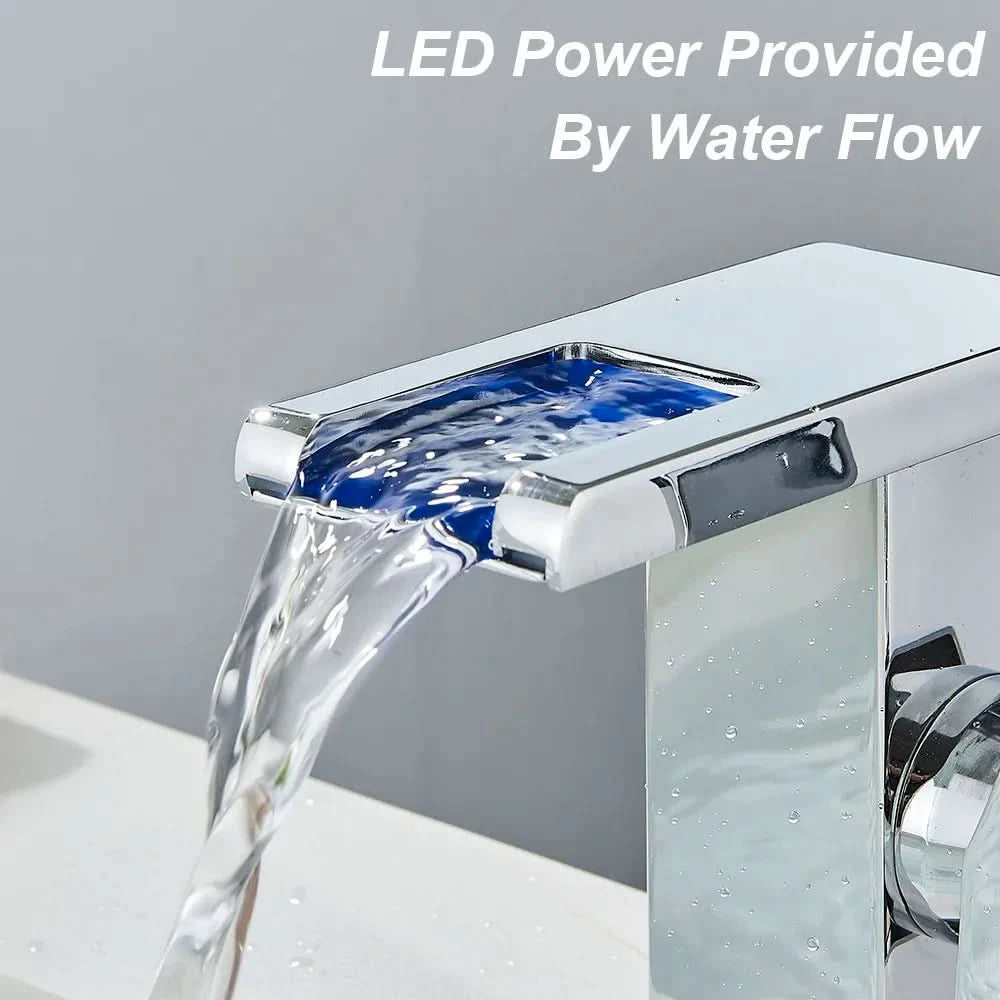 Rozin LED-Badwaschtischarmatur schwarz Wasserfall-Waschtischarmaturen Hydroelektrische LED-Waschtischarmatur Warm- und Kaltwasser-Mischbatterie